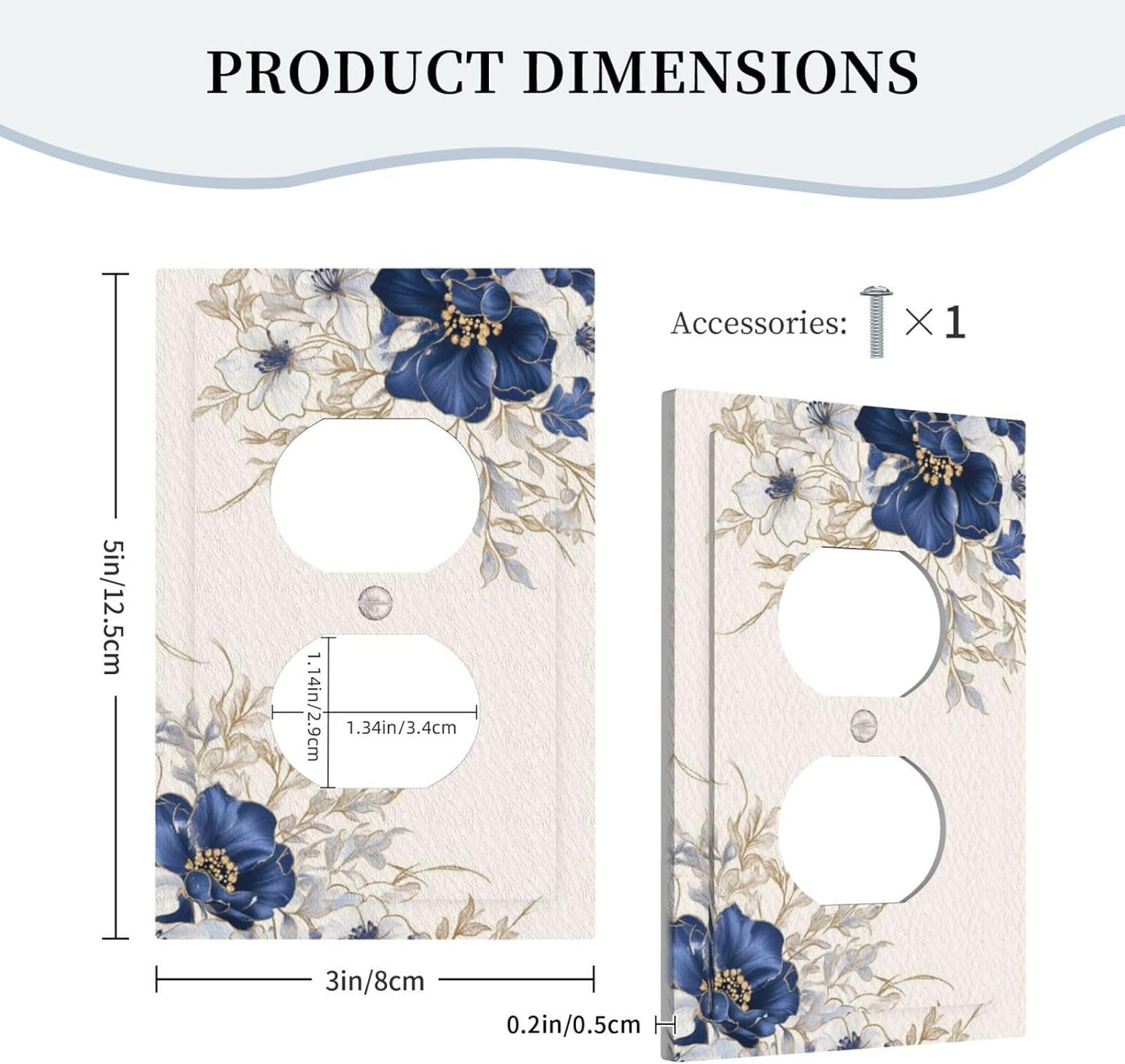 Decorative Outlet Covers Rustic Blue White Flowers Floral Penoy 1 Gang Duplex Light Switch Cover Plate Wall Plates for Electrical Outlets Electrical Switchplate Face Plate