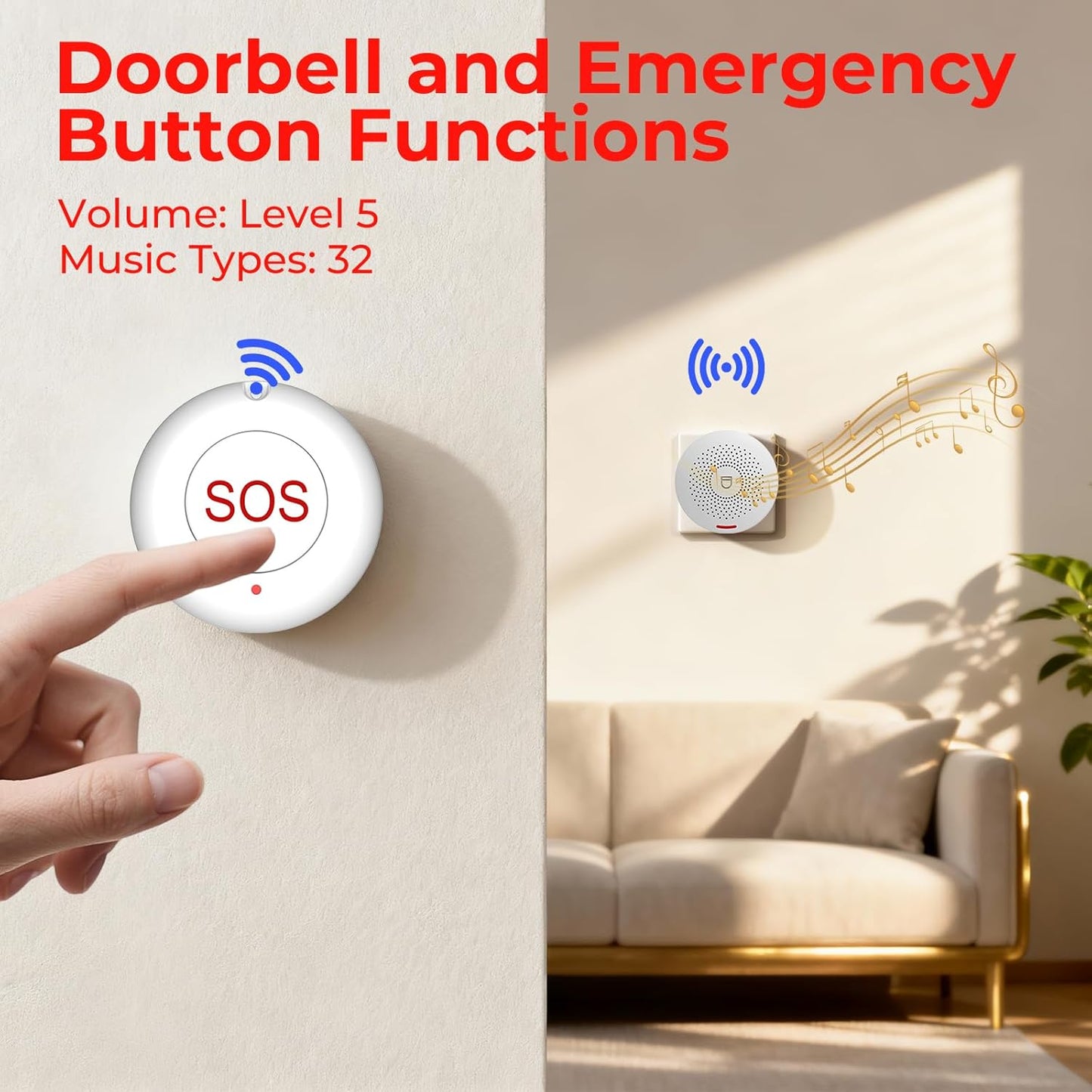 Caregiver Call Button Wireless Call Button for Elderly at Home,WiFi Panic Button,Life Alert Systems for Seniors No Monthly Fee (whiter3)