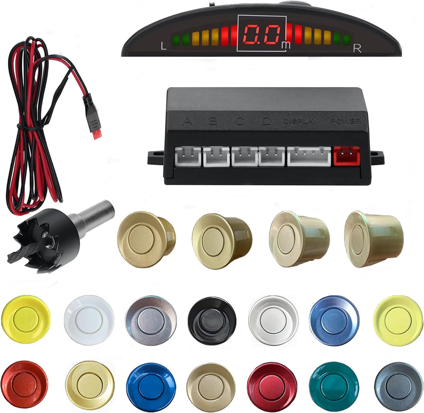 Parking Sensor Kit Backup Sensor Kit Reverse Sensor for Car 18 Color Options for Probes Adjustable Alarm Volume Professional Sensore de Reversa para Carro Safe Driving Assistant（Champagne Gold）