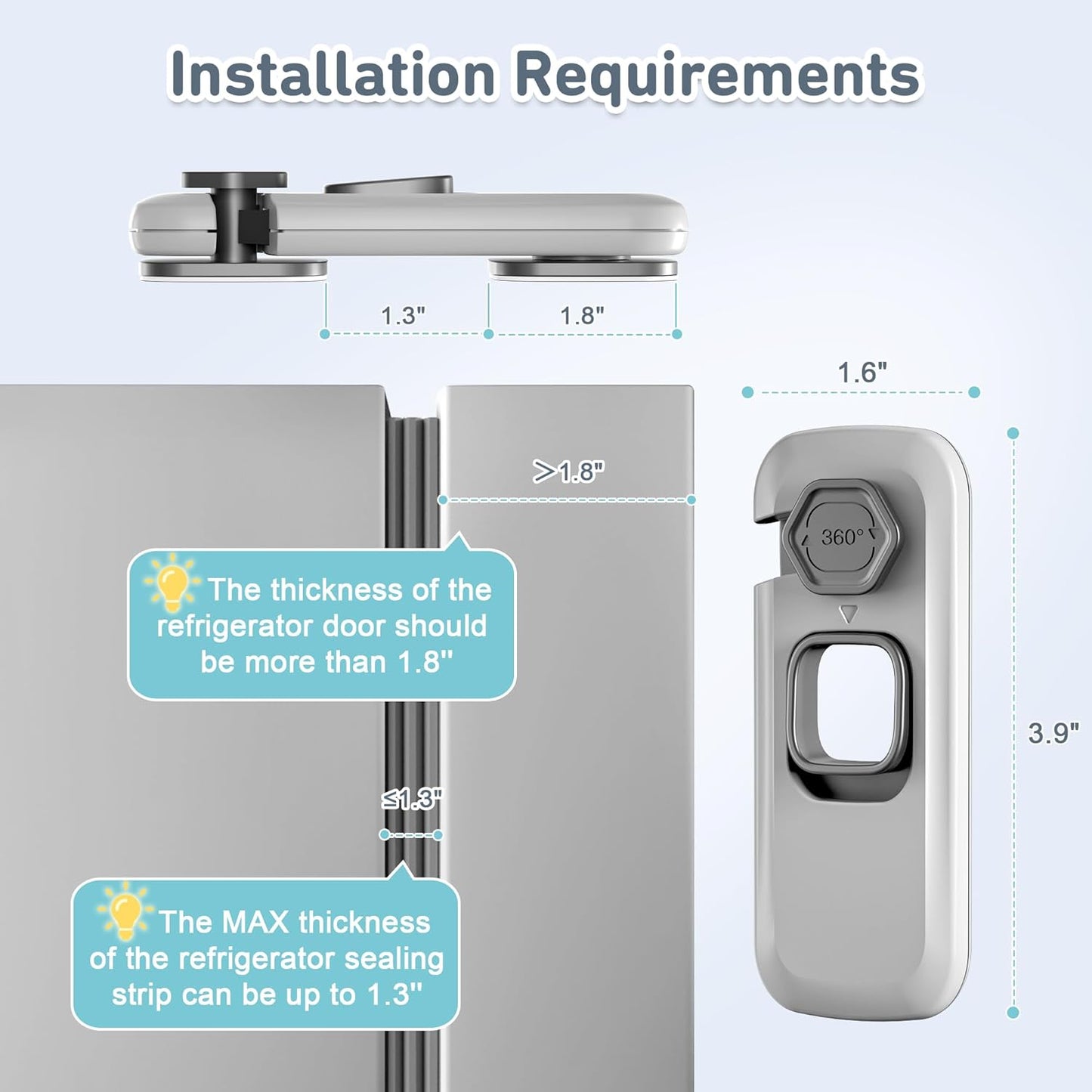 6 Pack Child Proof Refrigerator Locks, Fridge Locks for Kids Safety, Freezer Door Latches with Sticky 3M Adhesives for Toddlers and Baby, Ideal for Upright Freezer, Ovens, Cabinets Door