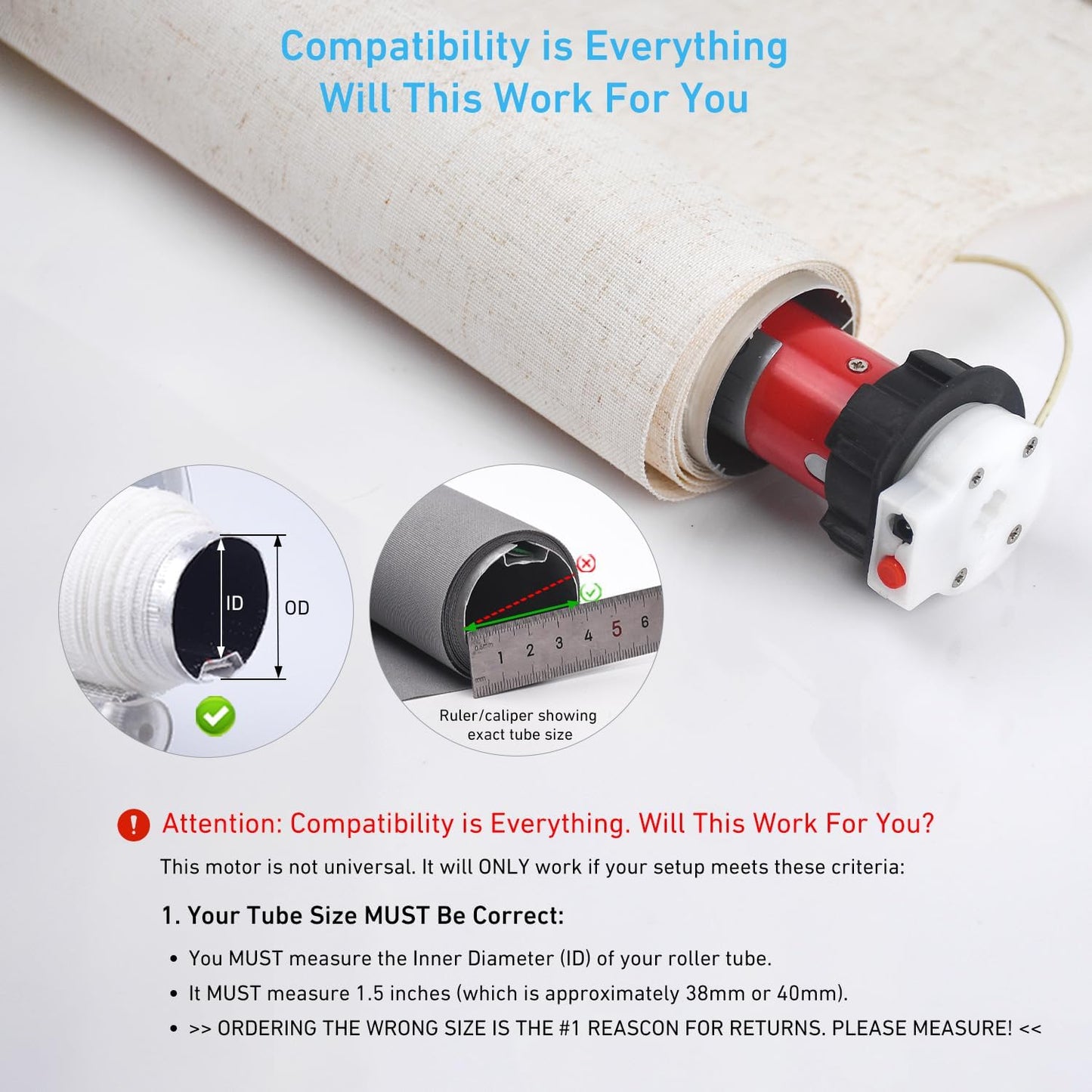 Rollerhouse ERB25 Battery Roller Shade Motor for DIY Electric Roller Blind/Shade Tubular Motor for 1.5 inch/38/40mm Tube