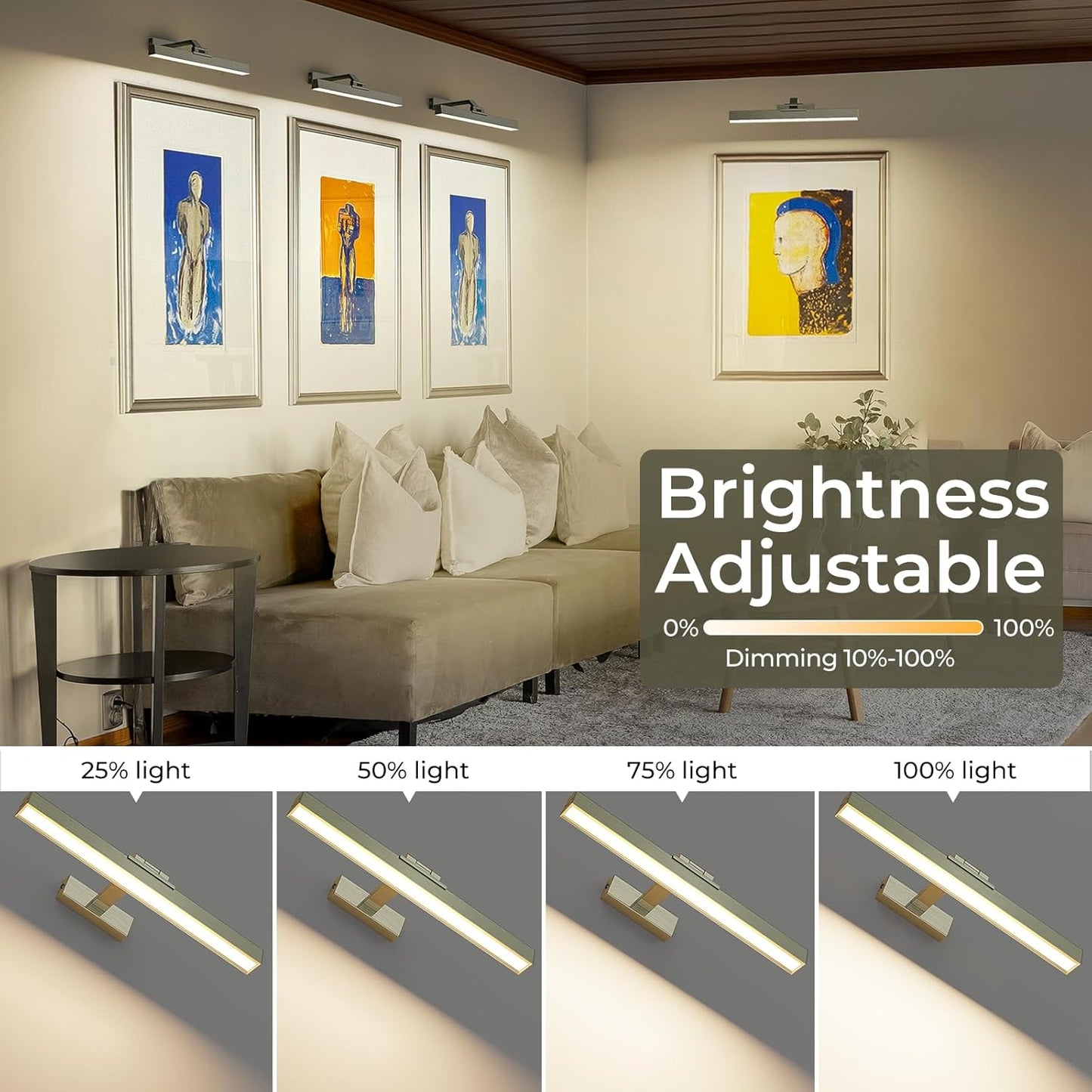 Picture Lights for Wall, Greenish Bronze Battery Operated Picture Light 16in Art Light CCT Dimmable Recharging Battery Wall Light with Remote Control for Living Room Gallery