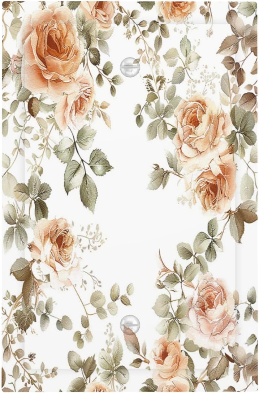 Light Switch Cover Plate Vintage Warm Color Orange Flowers And Leaves 1 Gang No Device Blank Electrical Wall Plates Faceplate Decorative Switch Plate for Bedroom living Room Decor
