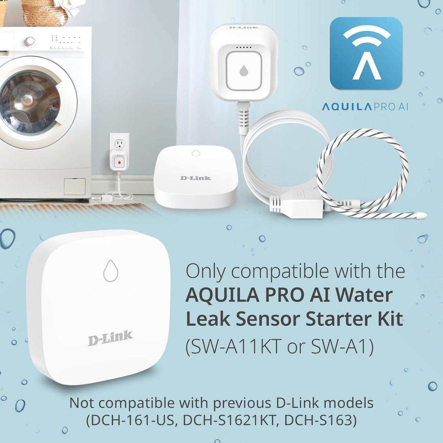 D-Link Add-on Remote Battery-Powered Water Leak Sensing Pod, Long-Range, Compatible Only with SW-A11KT, Single and Multi-Pack (SW-A2)