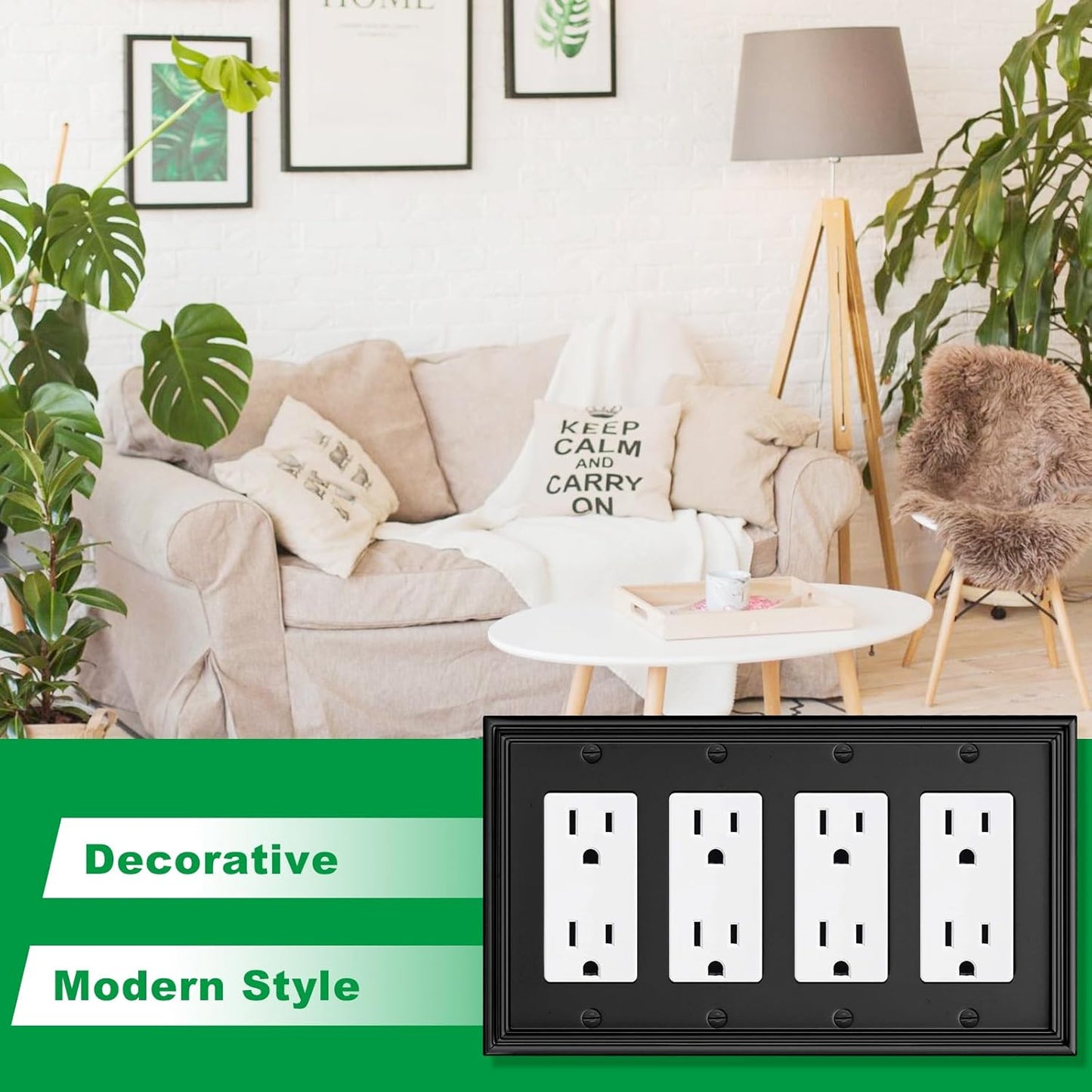 Black Modern Decorative Wall Plate Light Switch Cover Decorator Outlet Covers Rocker Switch Plates Bamboo Fiber Material Wall Plates for Kitchen Bathroom (4 Gang Quad Decorator-1 Pack)