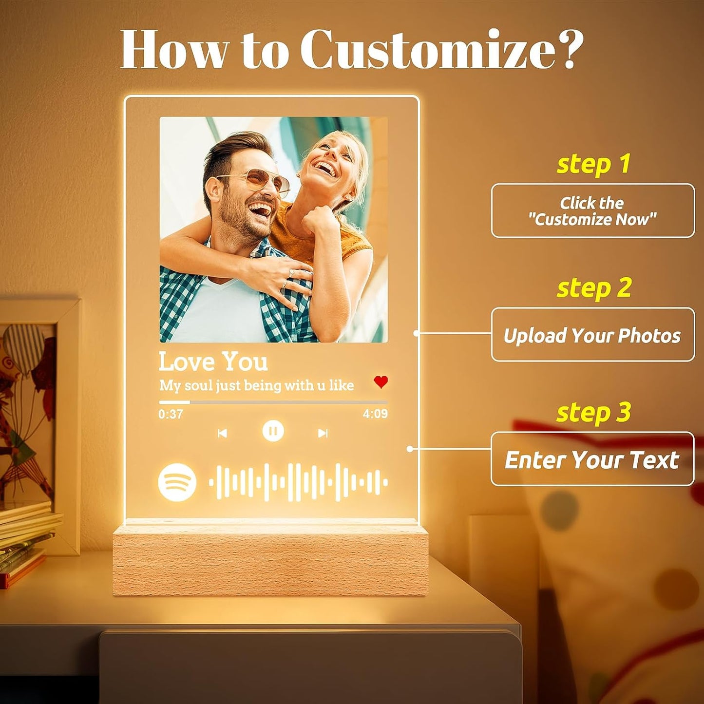 Custom Spotify Plaque, Customized Acrylic Song Plaque Photo Frame, Personalized Picture Frame, Personalized Anniversary Birthday Valentines Day Gifts for Women Men Her Him Girlfriend Boyfriend Couple