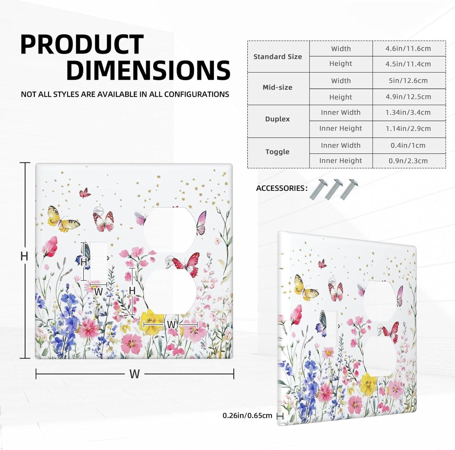 Wallplates Watercolor Floral Butterfly Colorful Wildflower 1 Toggle 1 Duplex Switch Plate Electrical Gfci Faceplate Decorative Light Switch Covers For Bed Room Living Room Decor