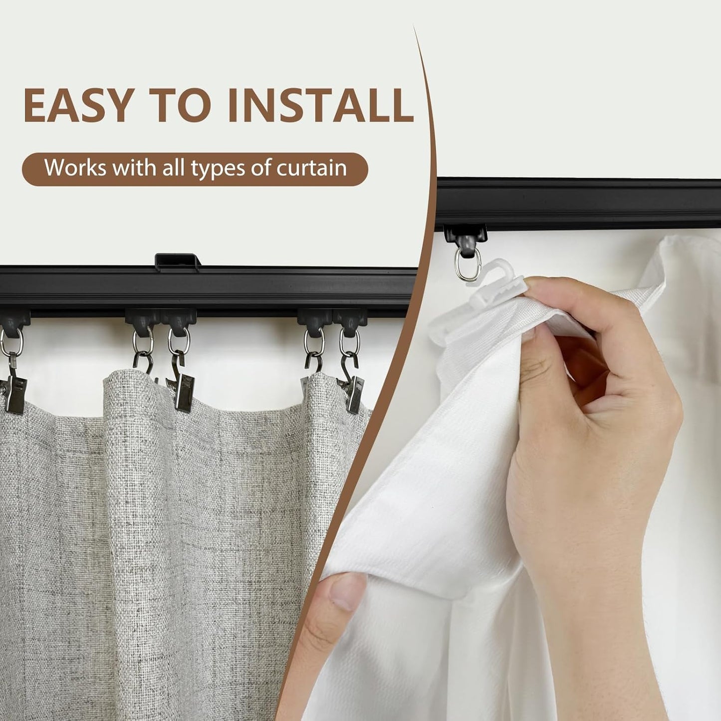 Ceiling Curtain Track Ceiling and Wall Mounted Heavy-Duty Curtains Rails Room Divider Curtains Shower RV Tracks Ceiling Sliding Curtain Rods With Clips,Black 6ft.