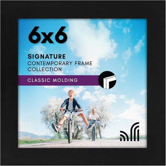 Americanflat 6x6 Picture Frame with Shatter-Resistant Glass - Signature Collection - Gallery Style Frames Made of Engineered Wood - Square Frame for Tabletop and Wall Display - Black