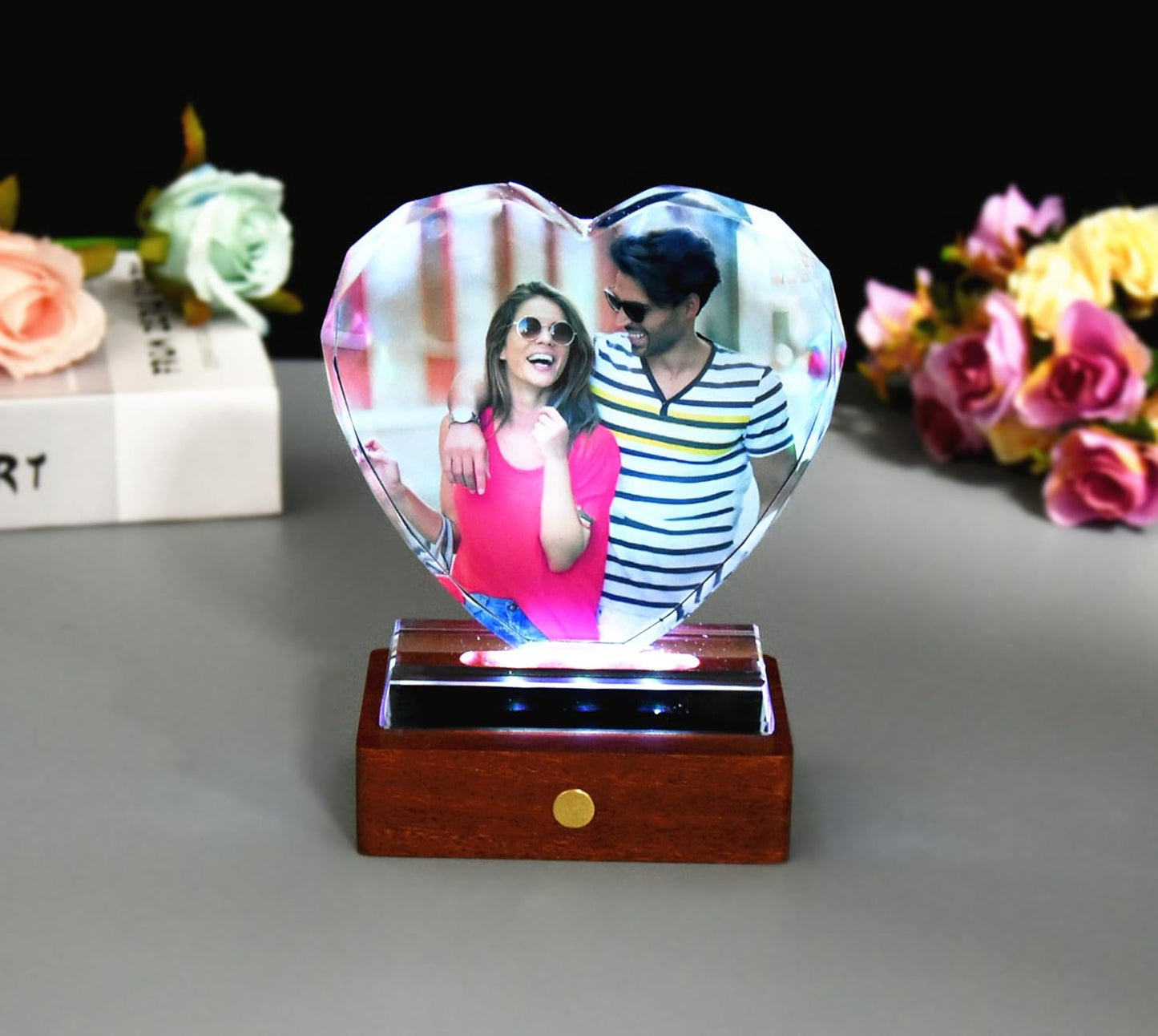 FANF&YKPY Personalized Crystal Custom Color Pictures - Heart-shaped Crystal Photo Frame, Birthdays, gift for her, Wedding Gifts, for Girlfriends, Husbands,Wife,Friends,Parents
