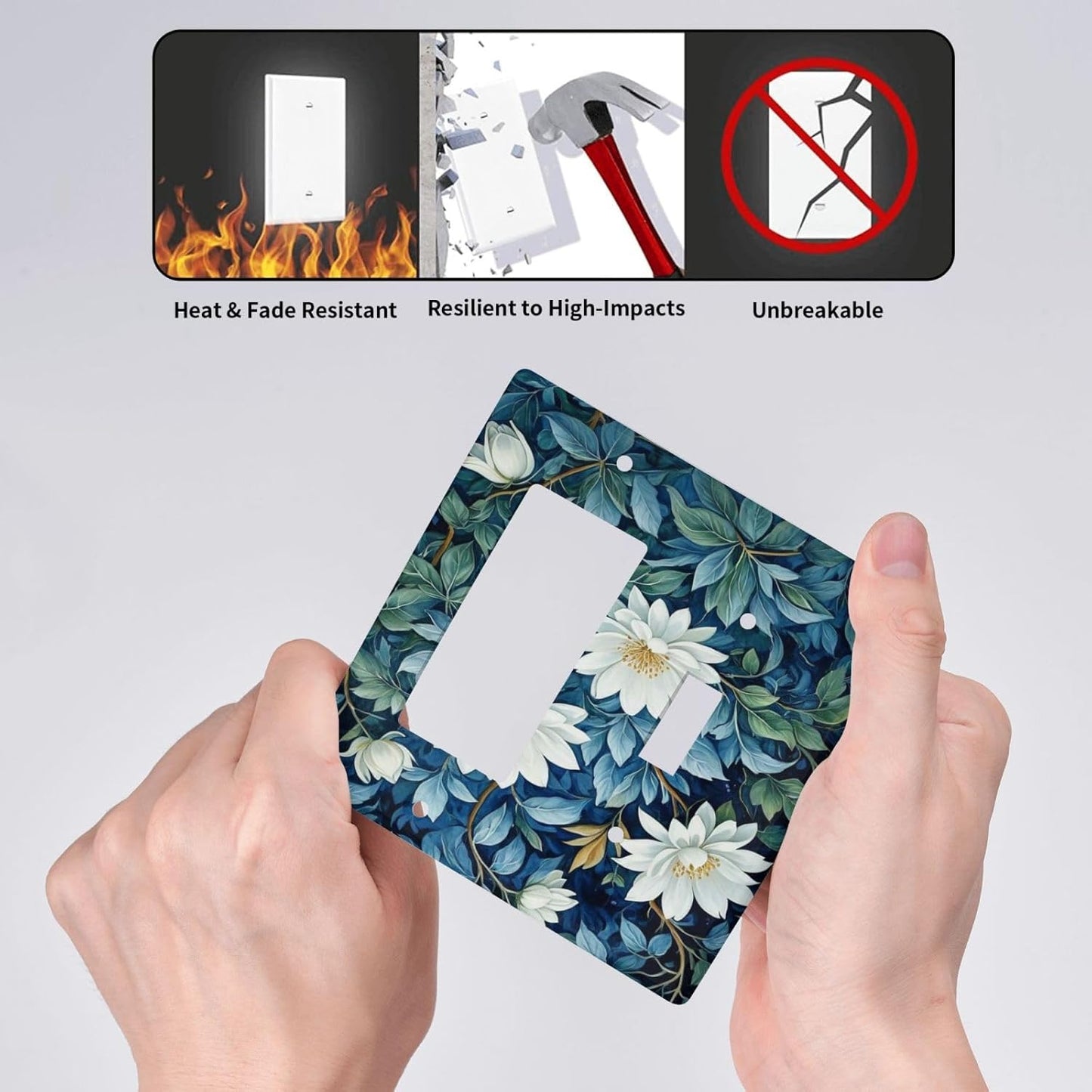 White Flowers Green Leaves Light Switch Covers 2 Gang Single Toggle Rocker Combination Wall Plate Cover Electrical Faceplate Decorative Switchplate for Farmhouse Living Decor