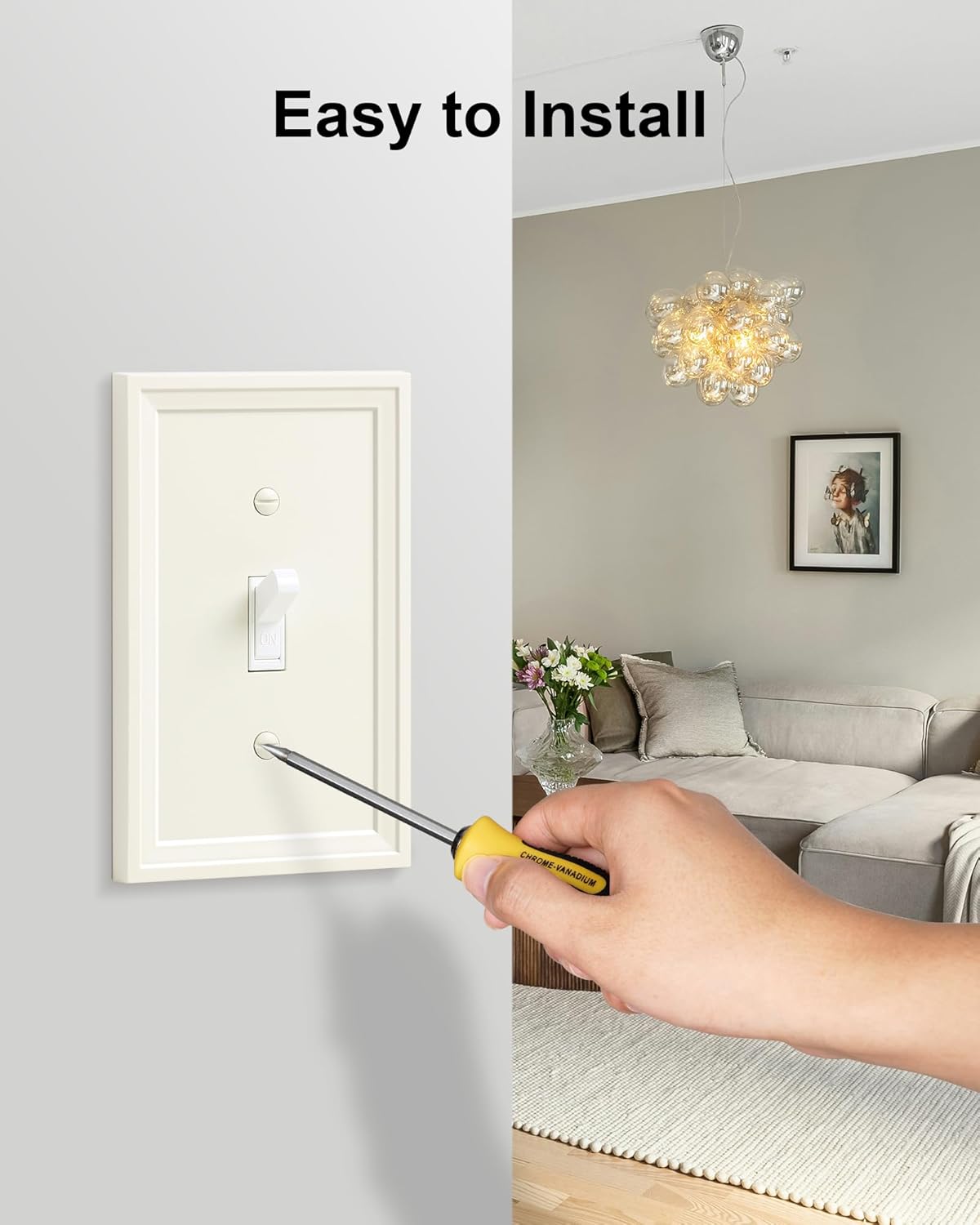2-Pack Single Toggle Light Switch Covers Wall Plate, Light Almond Decorative Switch Plate Covers, 1 Gang Natural Bamboo Fiber Wall Plate, Corrosion Resistant