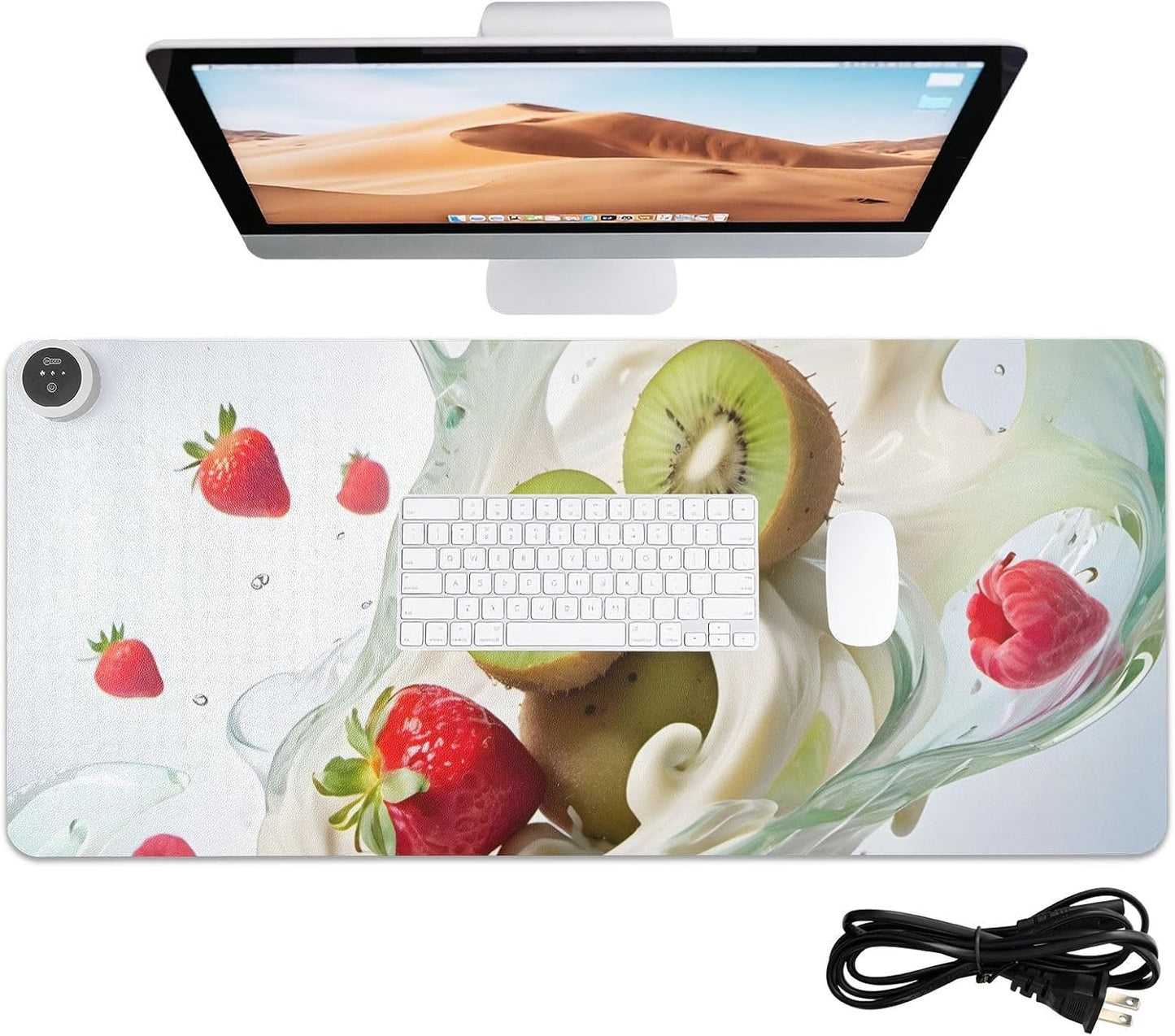 Large Heated Mouse Pad,Leather Desk Mat,31.5"x13",Hand Warmer Pads for Desk,Fruit(Red Cream)