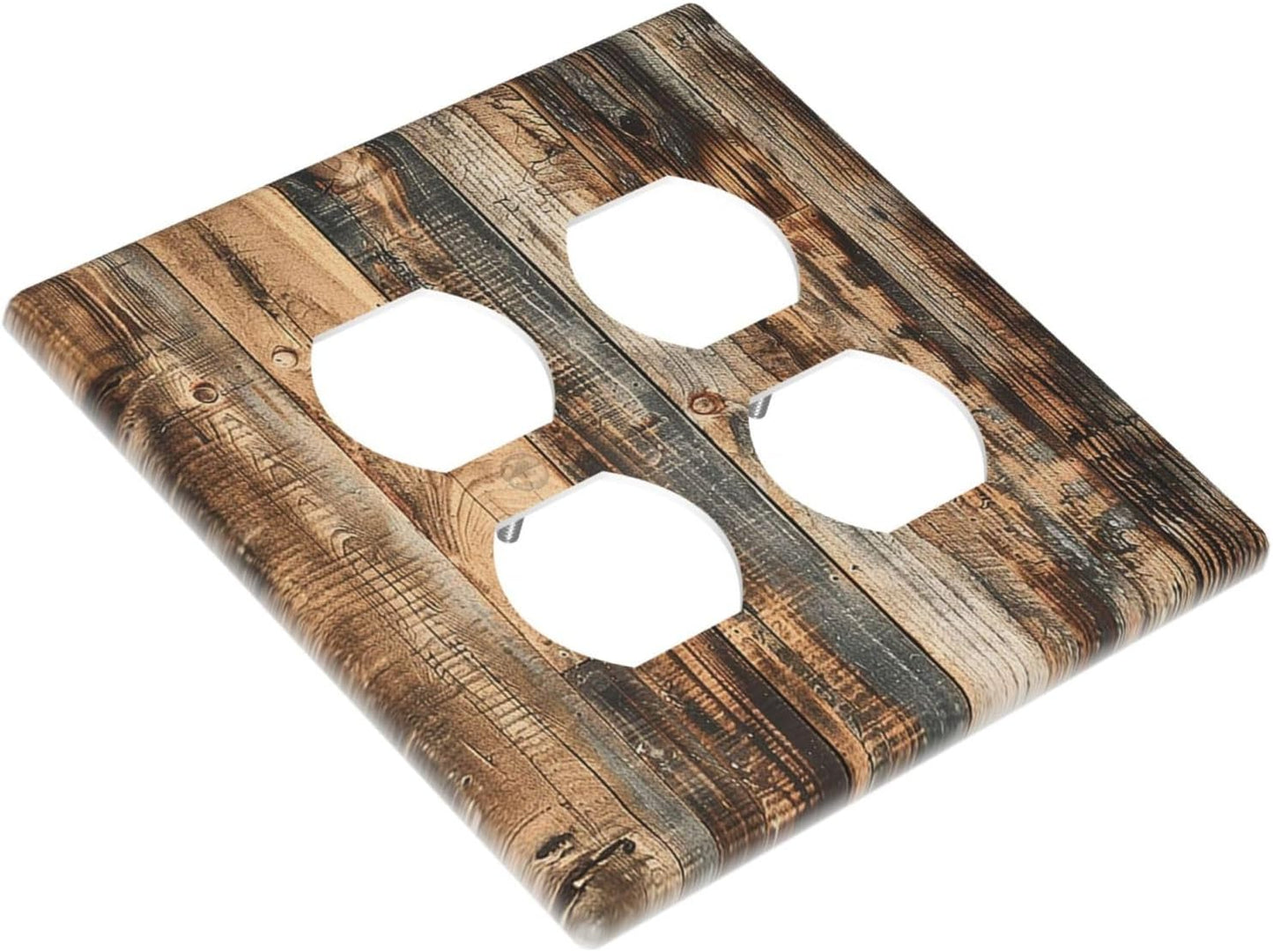 Outlet Covers Rustic Brown Wood Pattern Splice Plank 2 Gang Double Duplex Decorative Light Switch Covers Electrical Wallplates Socket Faceplate For Farmhouse Cabin Decor