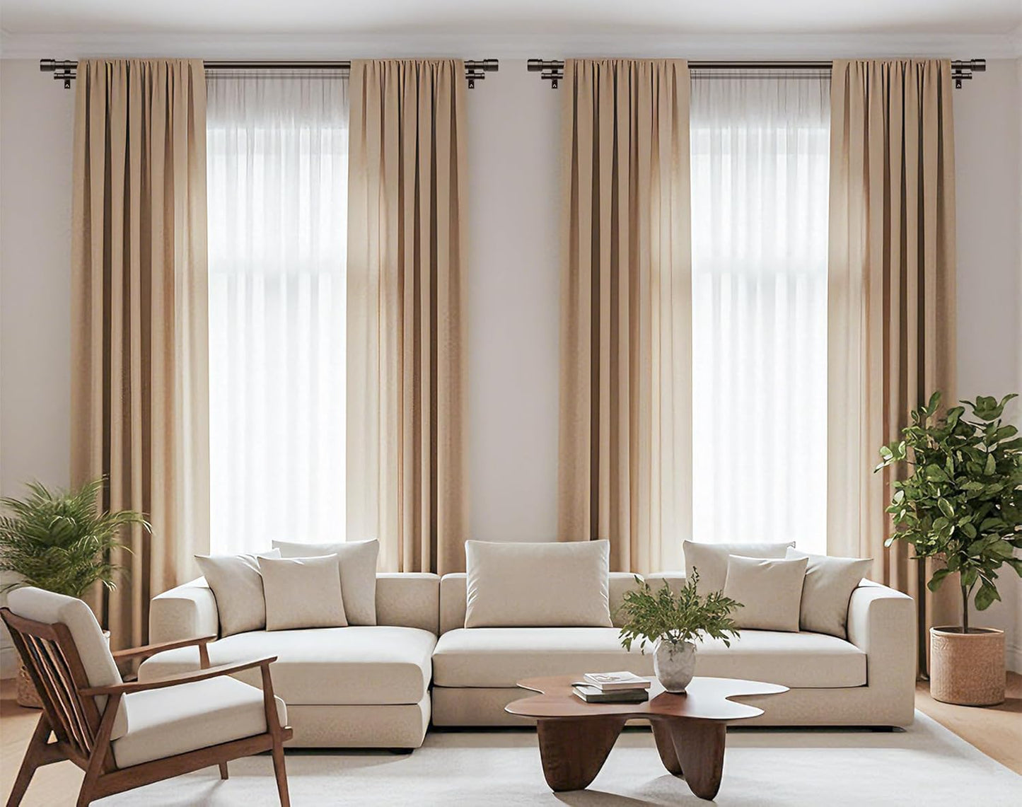 Double Curtain Rod 32 to 86 Inch, HOTOZON 1 Inch Heavy Duty Double Curtain Rods for Windows 20 to 82 Inches(1.7-6.8 ft), Telescoping Drapery Rod with Simple End Finials, Bronze