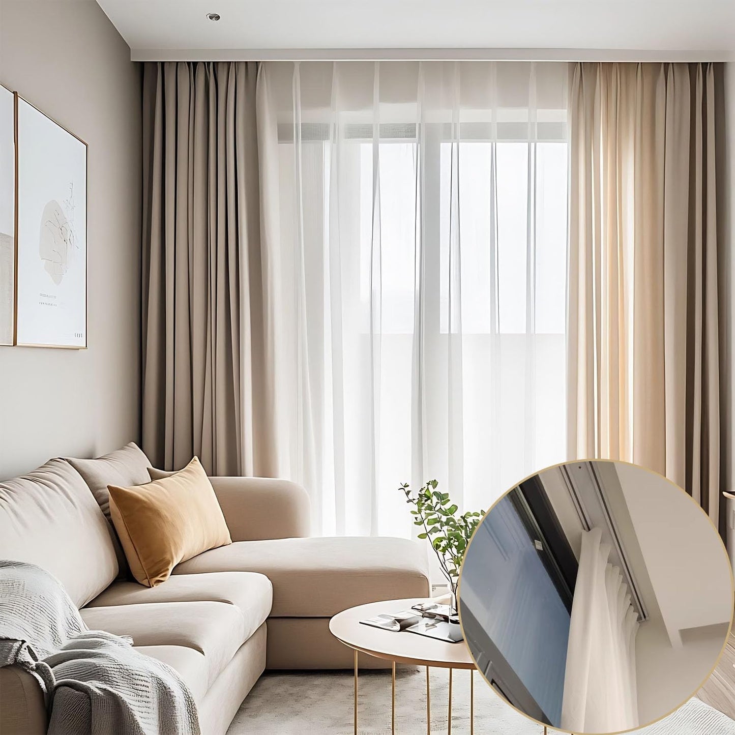 Double Curtain Track Ceiling Mounted, Heavy Duty Aluminum Sliding Rails for Curtains, Silent Double Curtain Track System for Drapes Room Dividers Living Room Bedroom (White,2.3m(7.5ft))