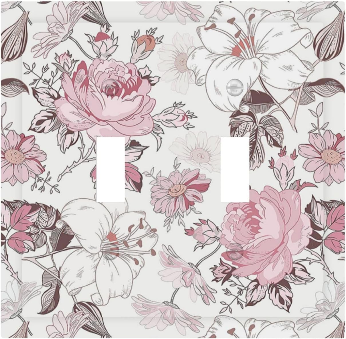 Decorative Switch Plates Modern Watercolor Flower Pink White Wildflower 2 Gang Double Toggle Wall Plate Outlet Light Switch Cover Electrical Faceplate for Bedroom Home Decor