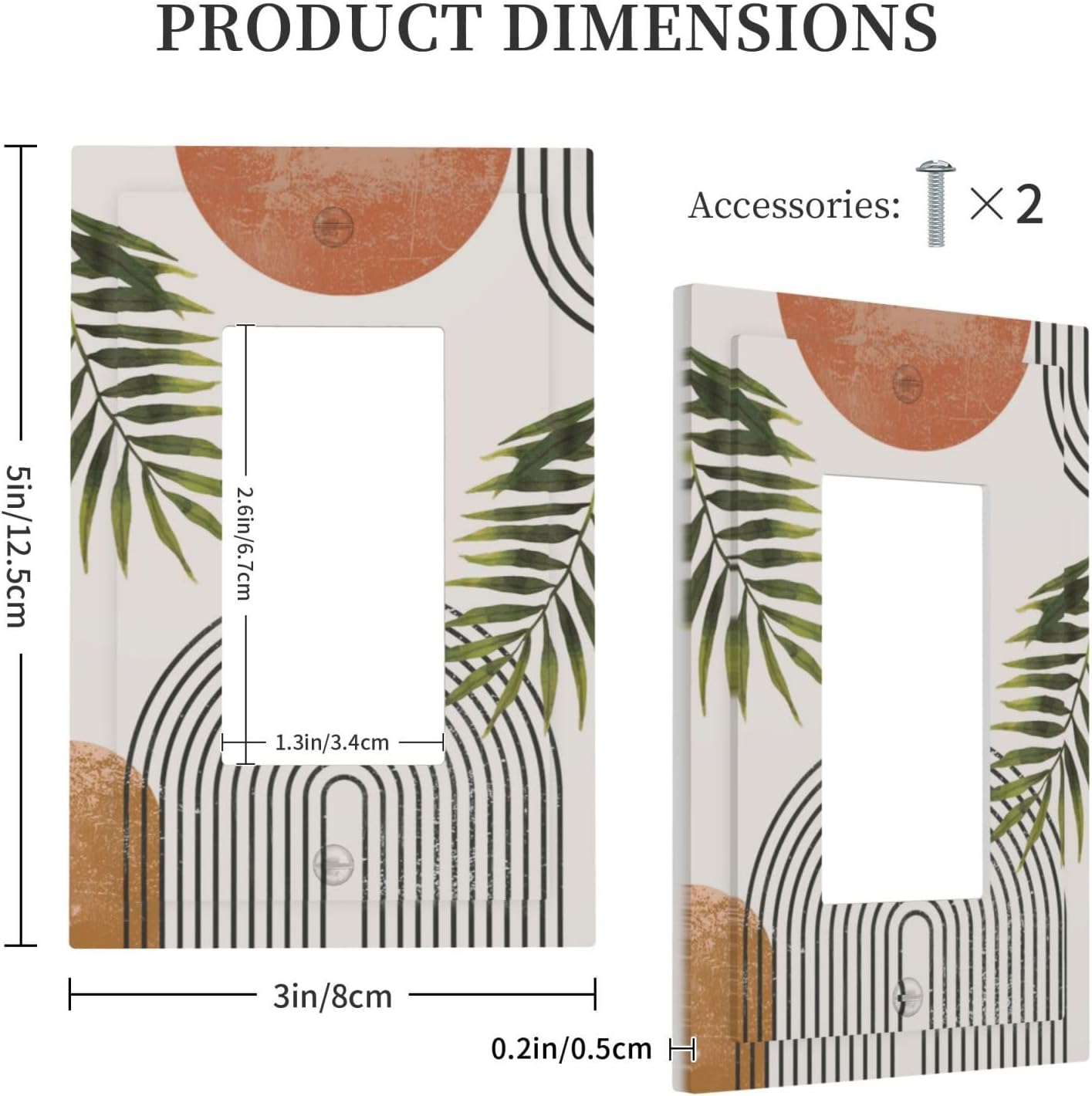Beautiful Boho Mid Century Large Archs Sun Leaves Plants Decorative Outlet Covers 1 Gang Single Rocker Light Switch Cover Plate Wall Plates GFCI Faceplate for Bedroom Living Room Decor