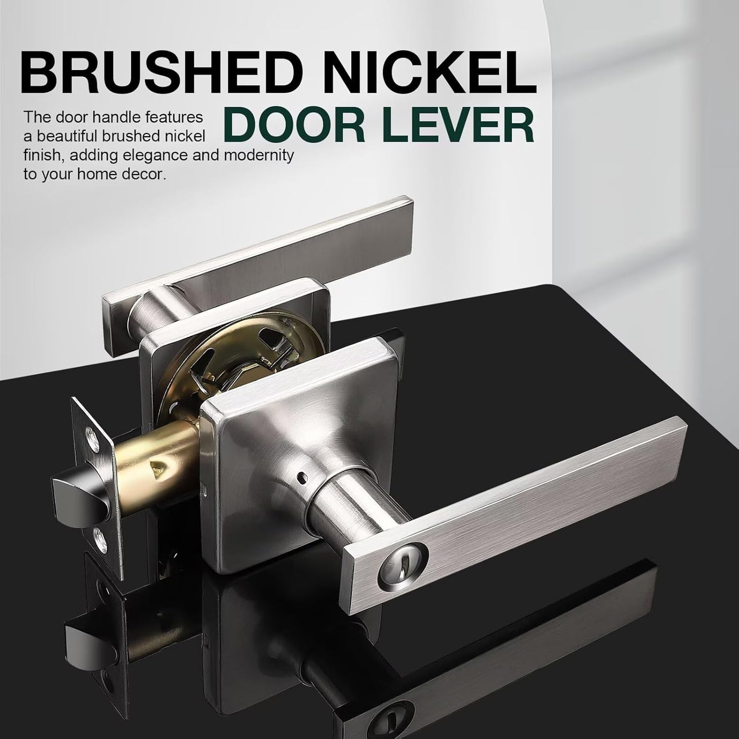 GOBEKOR 6 Pack Brushed Nickel Privacy Door Handles Interior Door Levers for Bedroom Bathroom Nickel Privacy Levers Square Lever Door Handles