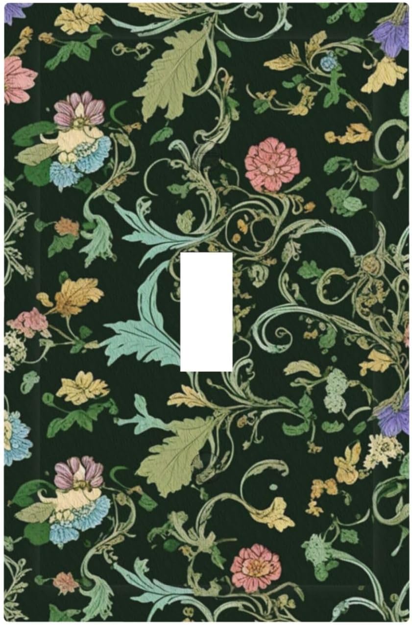 Decorative Light Switch Cover Plate Vintage Green Leaf Plant Rustic Pink Flower 1 Gang Wall Plate Oversized Single Toggle Wall Cover Plate Jumbo Electrical Switchplate Faceplate