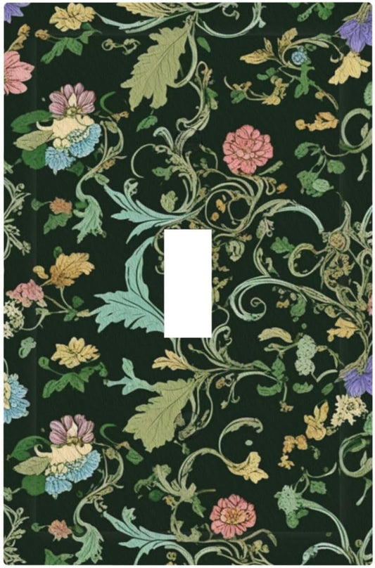 Decorative Light Switch Cover Plate Vintage Green Leaf Plant Rustic Pink Flower 1 Gang Wall Plate Oversized Single Toggle Wall Cover Plate Jumbo Electrical Switchplate Faceplate