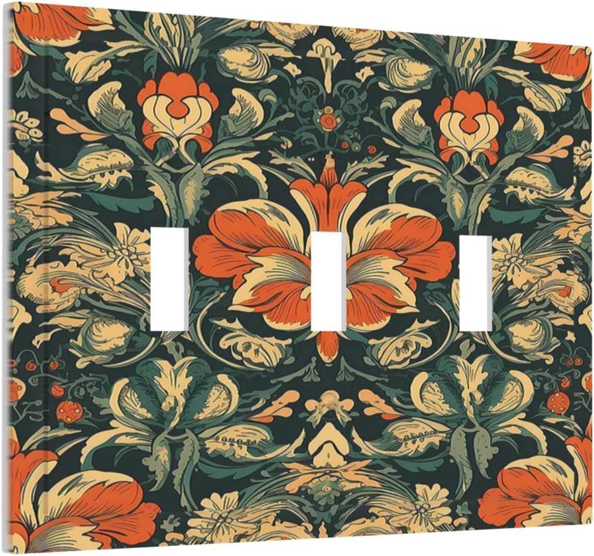 Decorative Switch Plates William Morris Abstract Floral Plant Pattern Orangeyellowgreen 3 Gang Wall Plate Triple Toggle Light Switch Cover Faceplate Electrical Wall Panels for Bedroom Decor