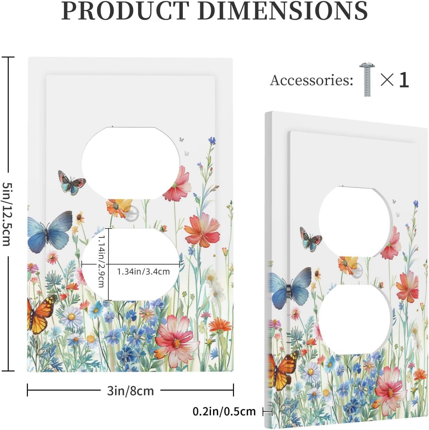 Decorative Outlet Covers Rustic Wildflower Blue Pink Floral Butterfly 1 Gang Duplex Light Switch Cover Plate Unique Wall Plates for Electrical Outlets Switch Plate Covers for Bedroom Decor