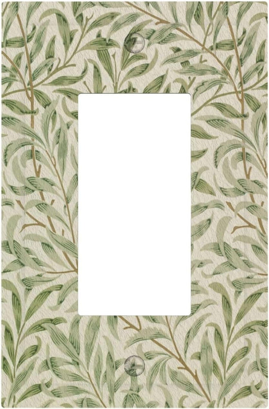 Decorative Outlet Covers Vintage Morris Willow Leaf Green Leaves 1 Gang Single Decora GFCI Device Light Switch Covers Plate 1 Rocker Wall Plate Jumbo Switch Cover Plate for Home Decor