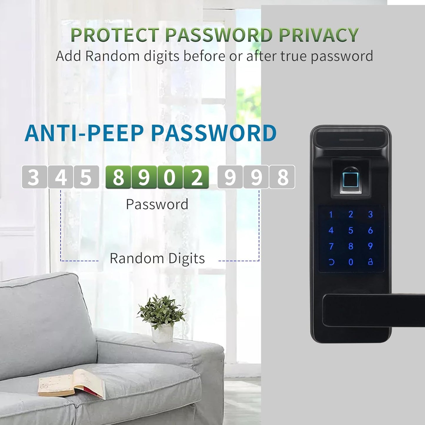 Harfo Smart Door Lock, Heavy Duty 5 in 1 Keyless Entry Door Lock, Full App Control Digital Keypad Lock, Reversible Handle with Fingerprints and Passcodes for Family/Office/Apartment (Black)