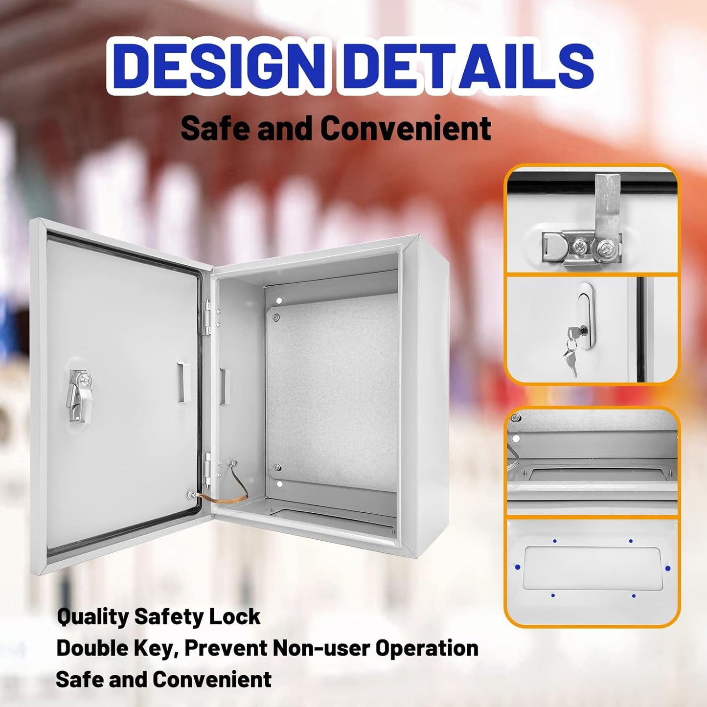 Outdoor Electrical Box 20 x 16x 8''D NEMA 4X Enclosure Steel Box, Waterproof & Dustproof Outdoor/Indoor Lockable Electrical Junction Box, with Mounting Plate
