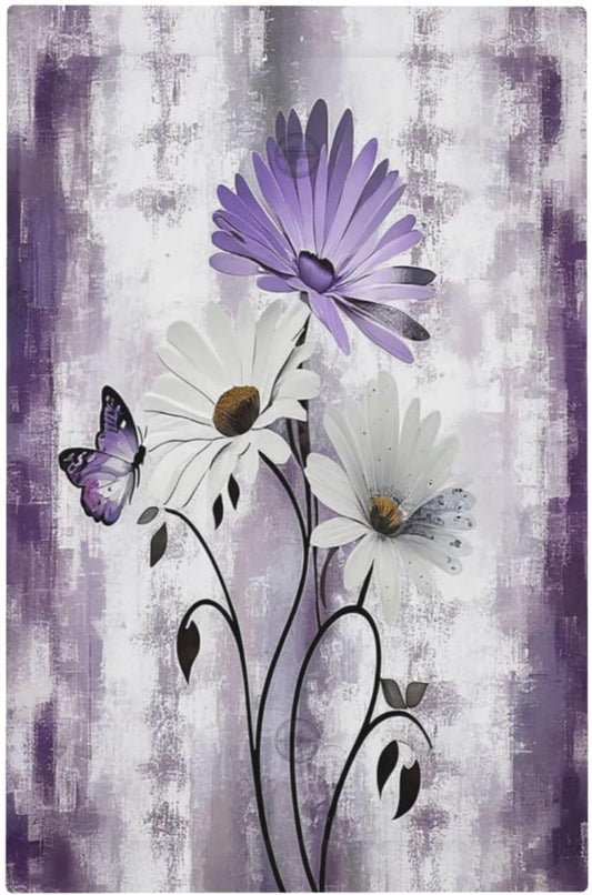 Purple Daisy White Floral Butterfly Flowers 1-Gang No Device Blank Wallplate Electrical Light Switch Covers Decorative Receptacle Face Plate Cover for Bathroom 5 X 3 IN