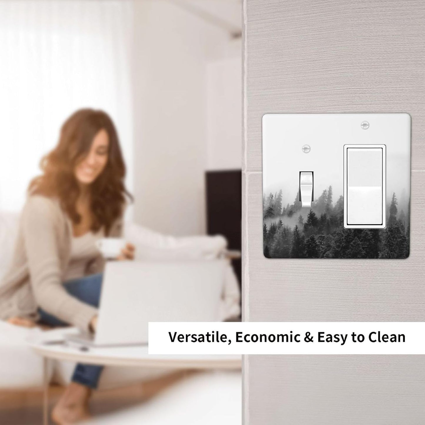 Outlet Covers Fores Black White Landscape Misty Woods 1 Toggle 1 Rocker Combination Decorative Wall Plate Electrical Switch Plates Light Switch Cover Plate For Farmhouse Cabin Decor