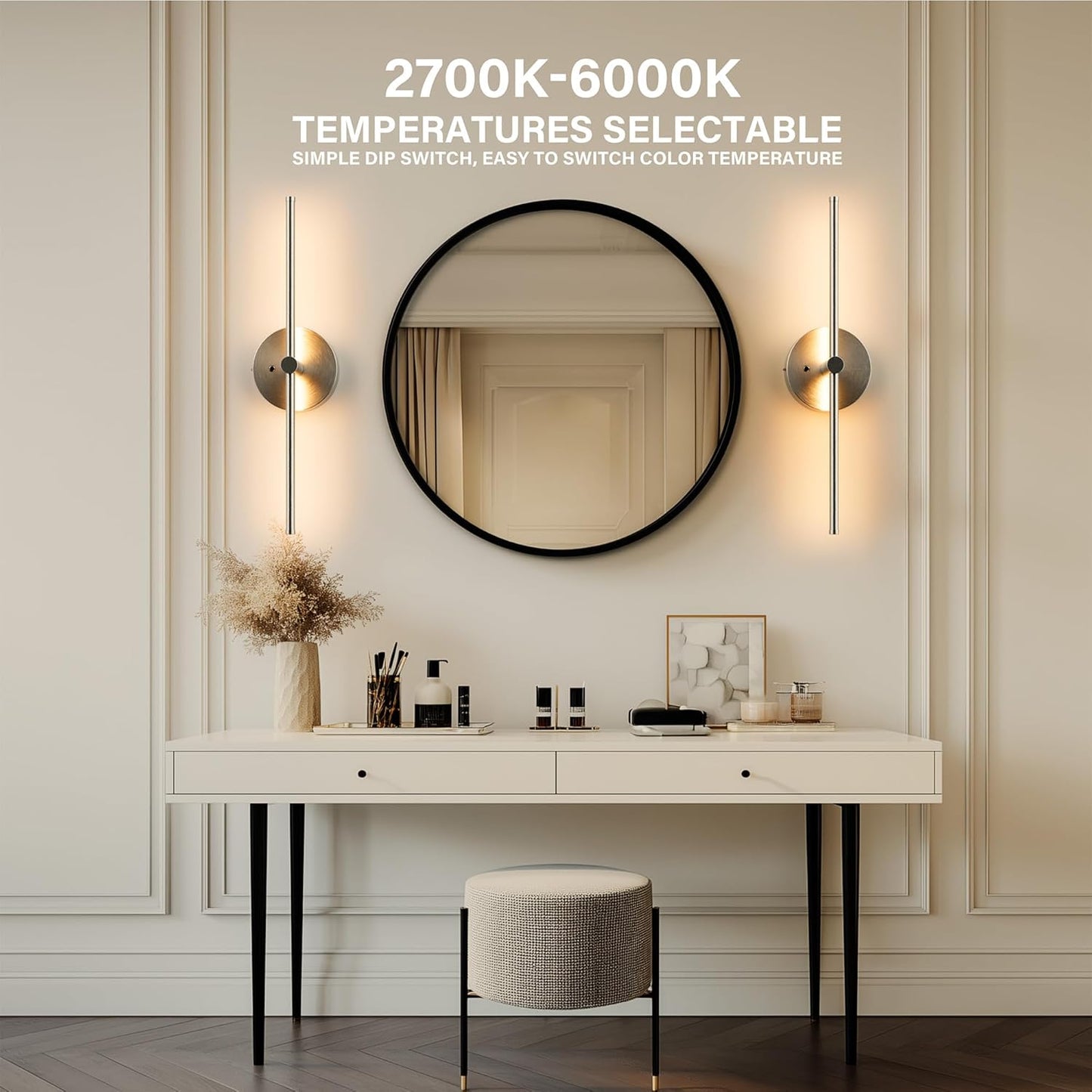 ZAGO Battery Operated Wall Sconce: 24-inch Wireless LED Wall Sconces Set of Two with Remote Control, Dimmable Modern Linear Light for Living Room, Bedroom, Hallway Indoor Lighting Decoration