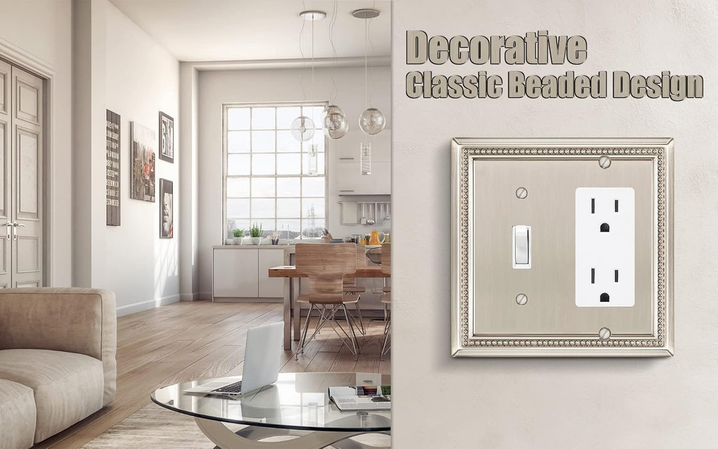 Henne Bery Sunken Pearls Heavy Duty Decorative Wall Plate Switch Plate Outlet Cover (Toggle/Decorator, Satin Nickel)