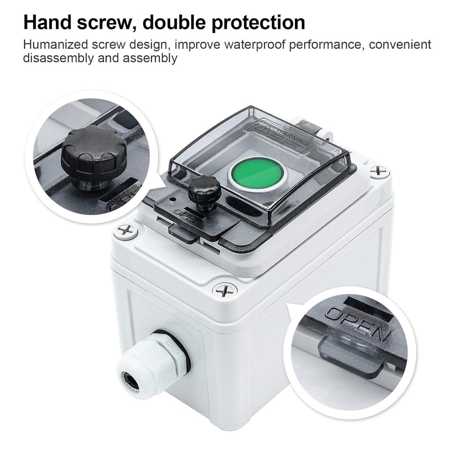 IP67 Button Switch Outdoor Waterproof Box Green Self-Locking Junction Box Button with Protective Cover Anti-misoperation Switch(AC/DC 6A-110V/3A-240V/2.5A-380V)