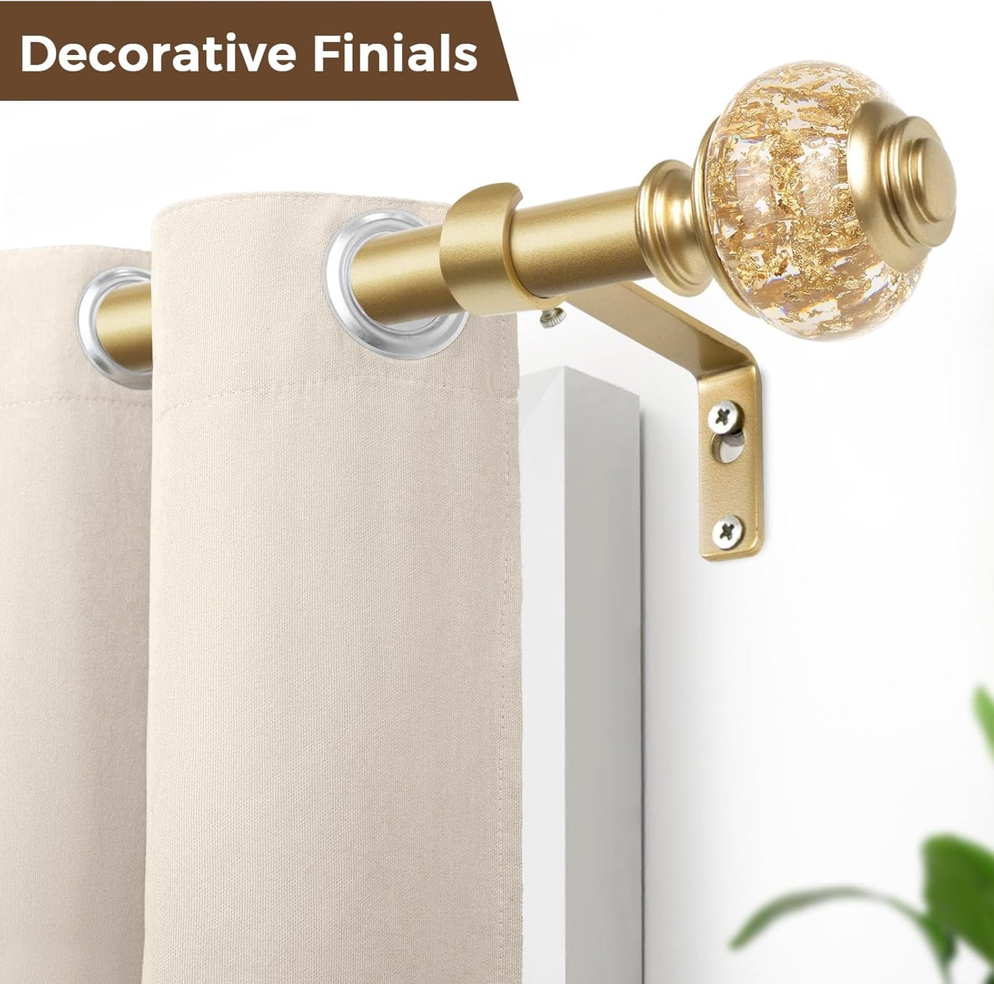 2 Pack Curtain Rods, 1 Inch Telescoping Drapery Rod 28 to 48 inch (2.3 to 4 ft), USFOOK Curtain Rods for Windows 16 to 44 Inches, Luxury Gold Translucent Finials