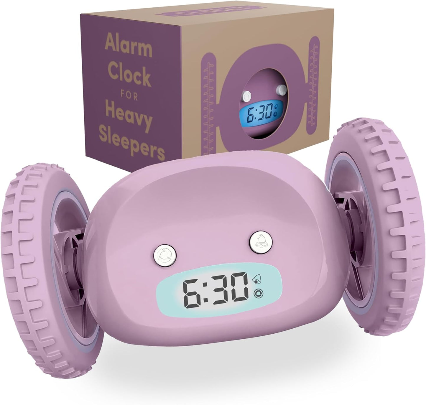 CLOCKY Alarm Clock on Wheels – Loud Rolling Alarm Clock for Heavy Sleepers | Runaway Clock That Jumps & Runs to Wake You Up | Funny Unique Gift for Adults & Teens (Lavender)