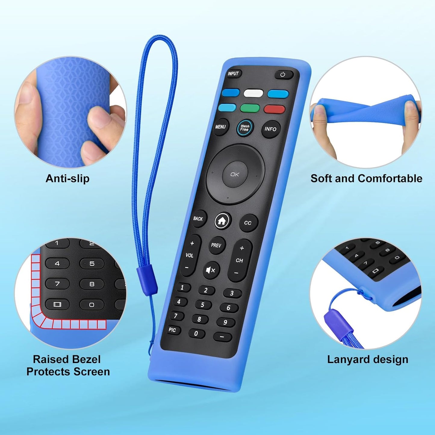 Cover-for-Vizio-Smart-TV-Remote Silicone Case XRT136/ XRT140 (Glow Blue)