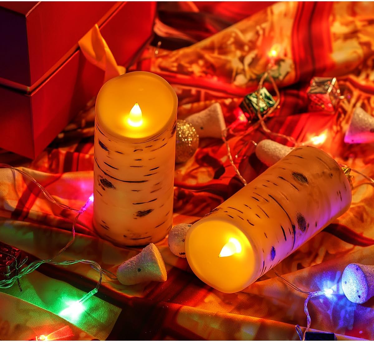 Comenzar Comezar Flameless Candles Birch Candles Fake Candle Rustic Decor Birch Grain Candles Battery Operated Candles with Remote Timer (D:3.25"" × H:6"") Pack 2