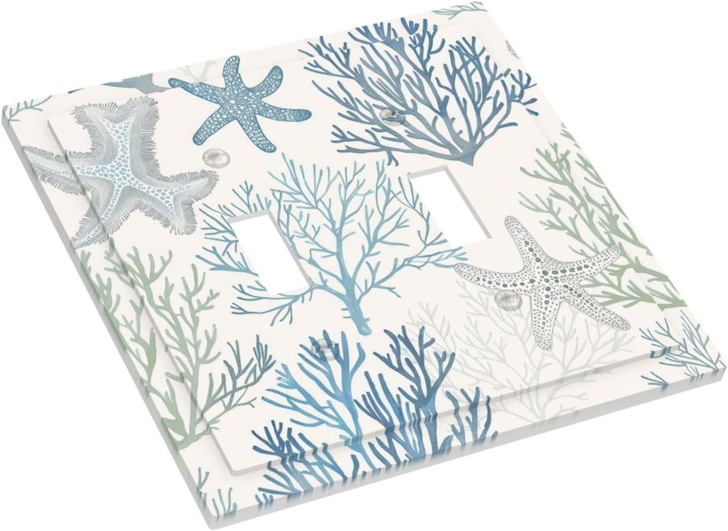 Decorative Switch Plates Ocean Beach Theme Starfish Seashell Coral 2 Gang Double Toggle Outlet Light Switch Cover Wall Plate Electrical Faceplate For Bathroom Kids Room Decor