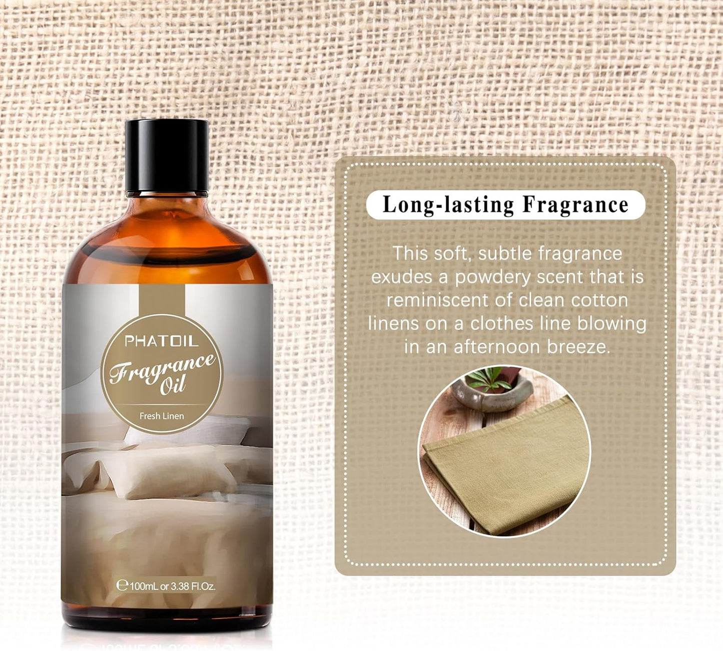 PHATOIL 3.38FL.OZ Fresh Linen Fragrance Oils for Aromatherapy, Essential Oils for Diffusers for Home, Perfect for Diffuser, DIY Candle and Soap Making, DIY Scented Products - 100ml