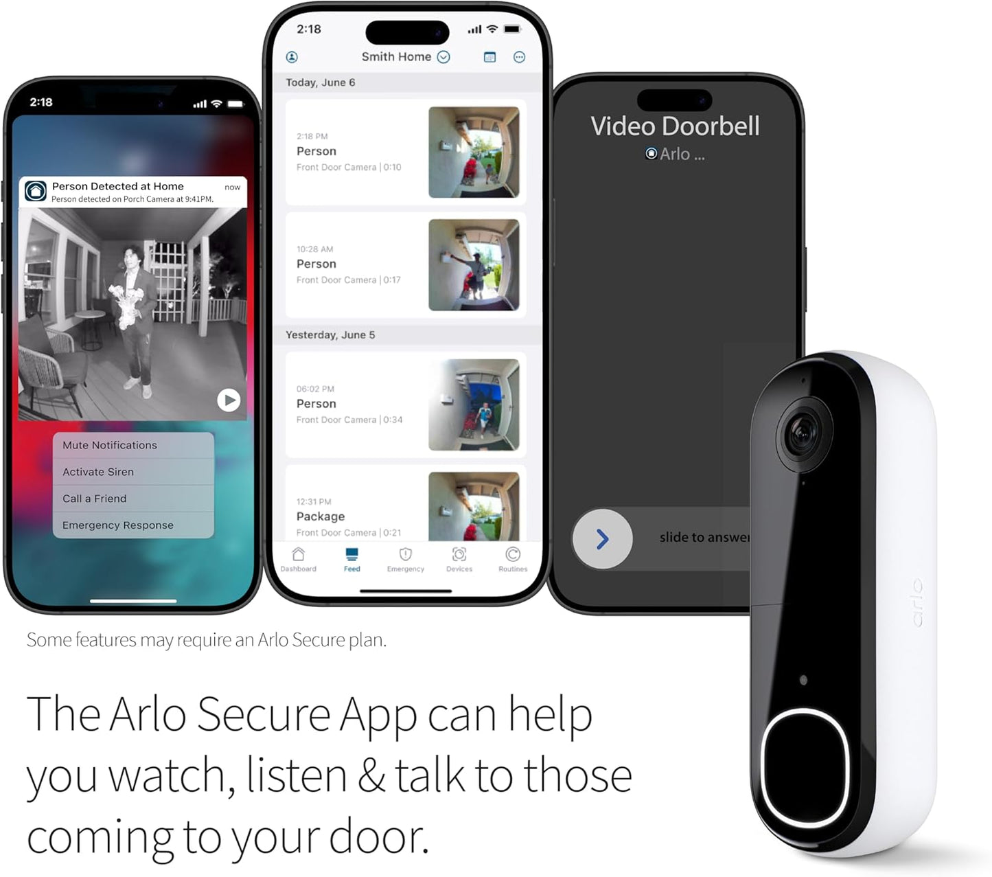 Arlo Video Doorbell 2K (2nd Gen, Latest Release), Wireless or Wired Option, 2-Way Audio, Night Vision, Head to Toe Video View, Package Detection, Person & Vehicle Recognition, 1-Month Secure Plan