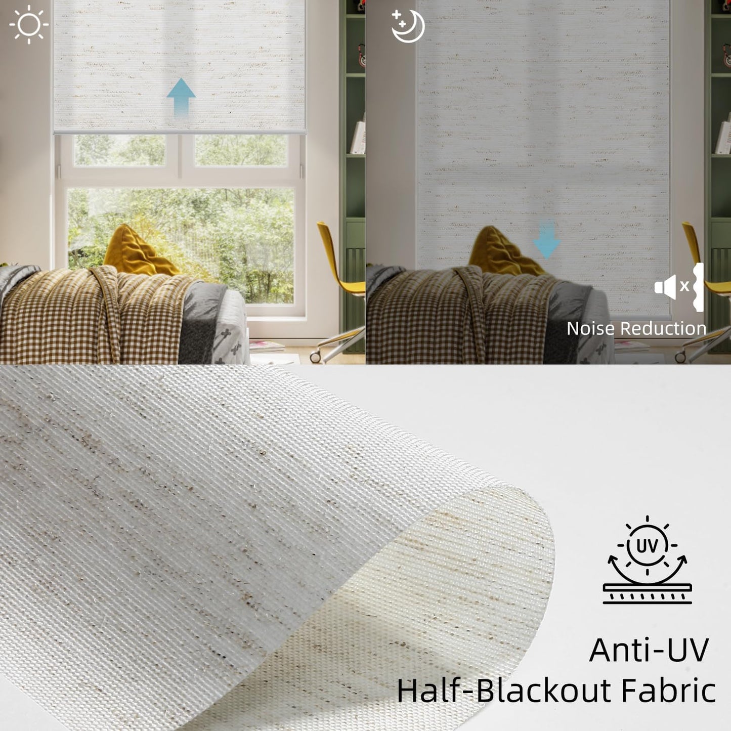 SmartWings Motorized Light Filtering Shades, Work with Matter Thread Z-wave Alexa Google, 70% Blackout Shades Translucent Cordless Window Shade with Remote Rechargeable Up 110"W x 148"H, Linen White