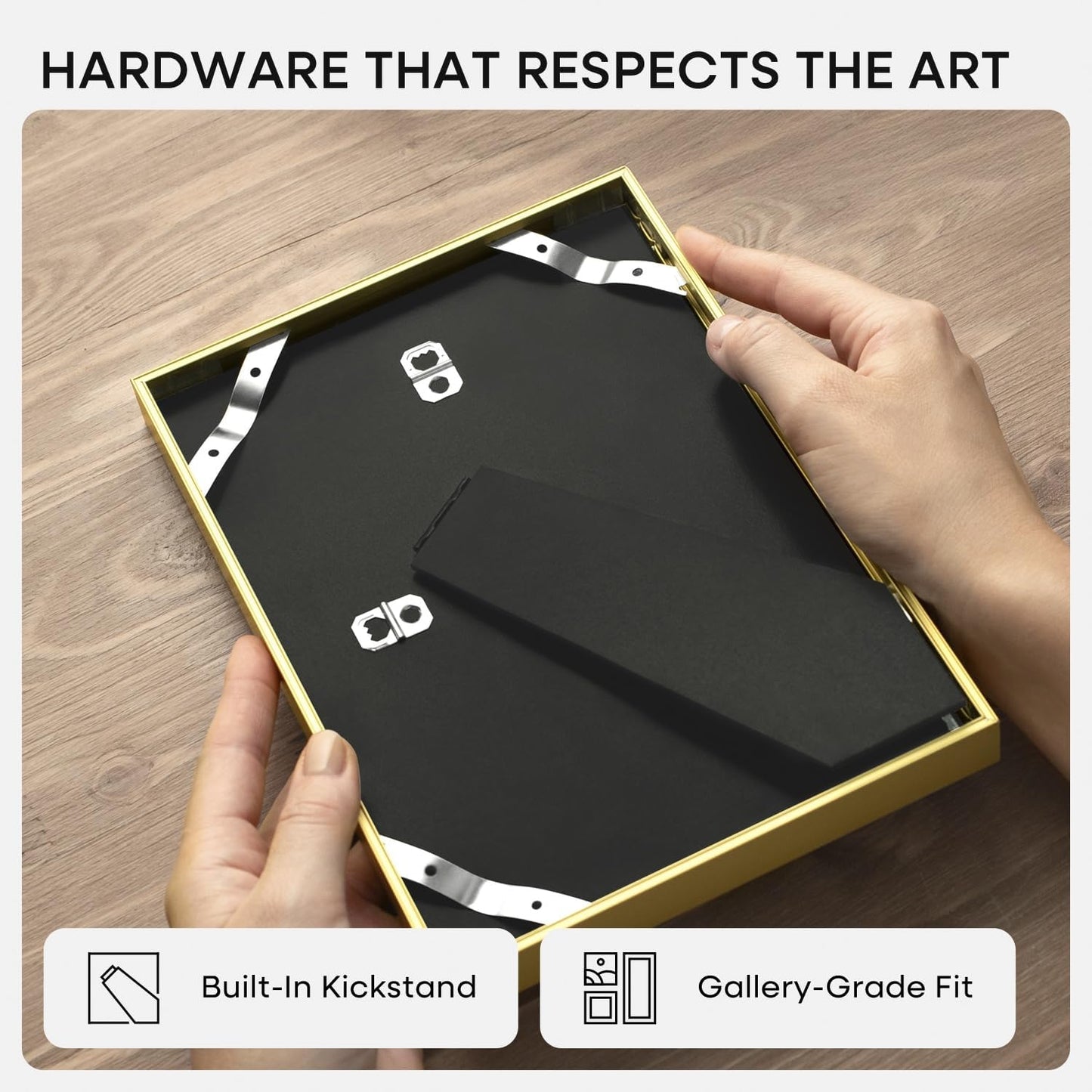 Homeforia 8.5 by 11 Picture Frame Gold, High End Metal 8.5x11 Poster Frames with Mat 6x8 Photo, 8.5 x 11 Frame Matted to 6 x 8 Print, 8.5by11 Wall or Tabletop Frame, Tempered Glass, Wall Kit, Set of 4