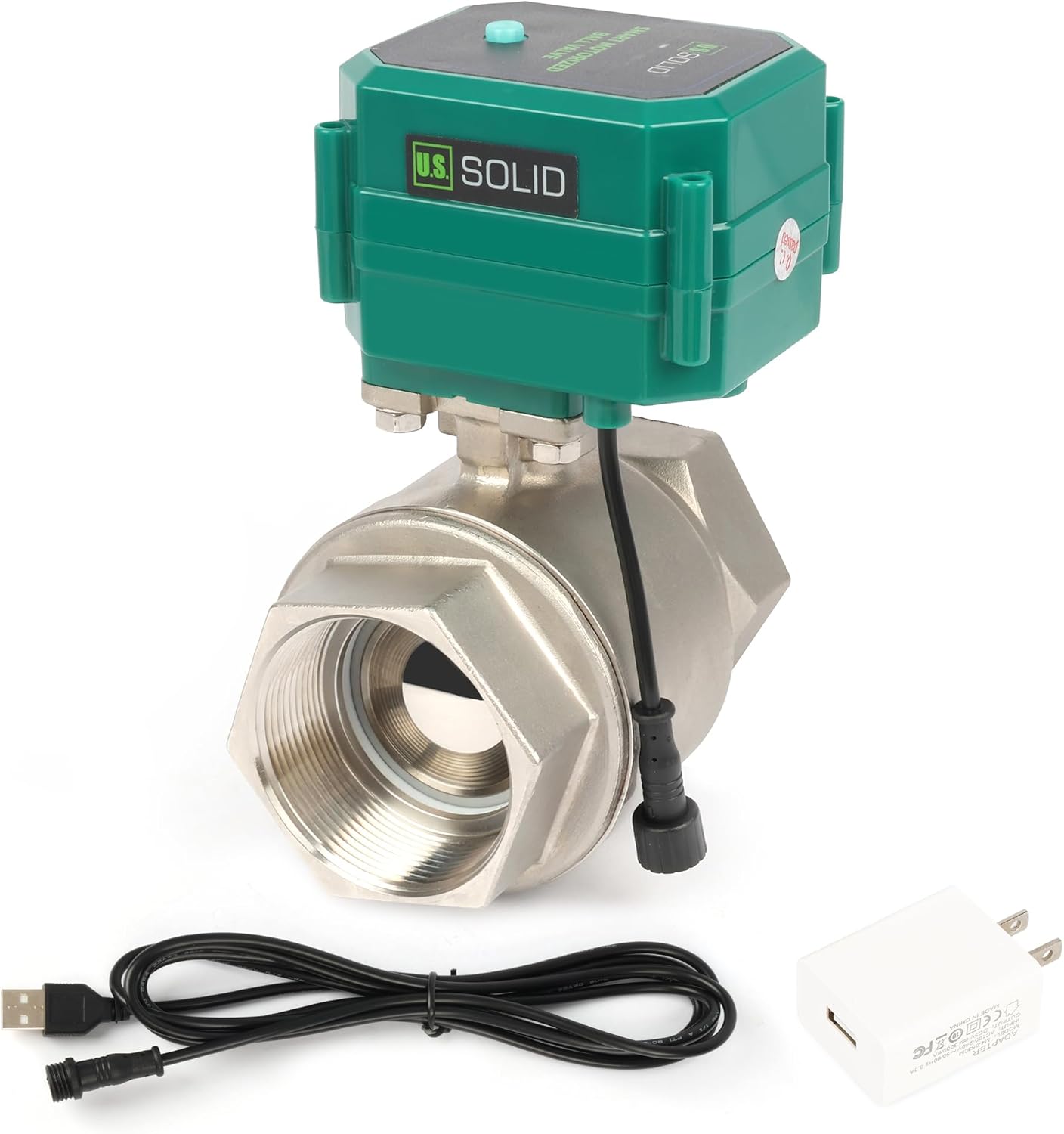 U.S. Solid 2" Smart Motorized Ball Valve - Stainless Steel Remote App Mobile-control Electrical Ball Valve with Manual Switch, Plug Connection