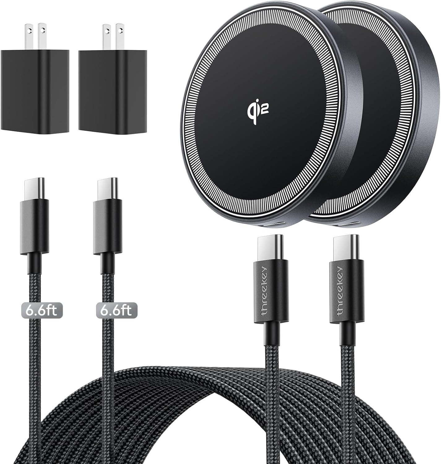 for 15W Magsafe Wireless Charger, Qi2 Magnetic Wireless Phone Charger with 6.6ft Cable Fast Charging Pad for iPhone 17 Air 16 15 14 13 12 Pro Max Airpods(20W Adapter Included), 2 Pack (Black)