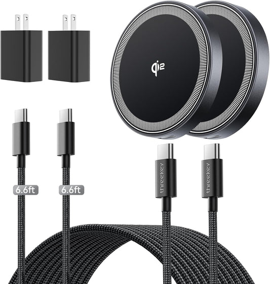 for 15W Magsafe Wireless Charger, Qi2 Magnetic Wireless Phone Charger with 6.6ft Cable Fast Charging Pad for iPhone 17 Air 16 15 14 13 12 Pro Max Airpods(20W Adapter Included), 2 Pack (Black)