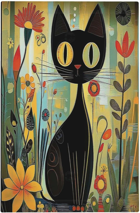 Funny Cat Retro Abstract Flowers Kitten Light Switch Cover Plate 1 Gang No Device Blank Electrical Wall Plates Faceplate Decorative Switch Plate For Kids Room Bed Room Decor