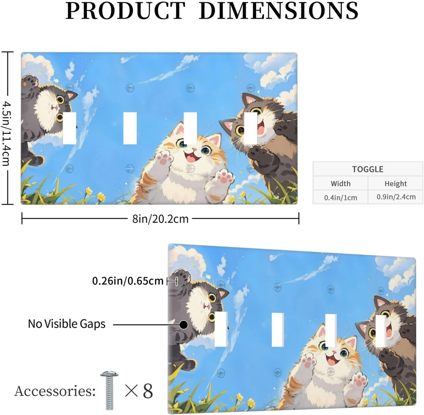 Light Switch Covers Orange Gray Cute Cat Sky Cloud Cat S Paw Quad Toggle Electrical Faceplate 4 Gang Wall Plate Decorative Switch Plates For Kids Room Nursery Decor