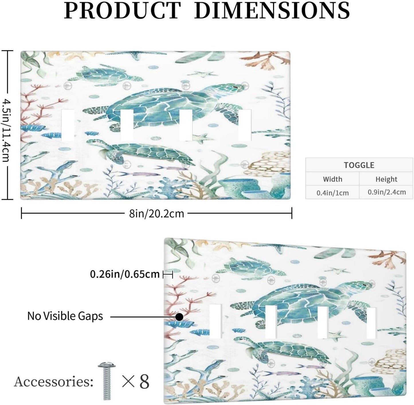 Sea Turtle Ocean Starfish Fish Coral Pearl Light Switch Covers Quad Toggle Electrical Faceplate 4 Gang Wall Plate Decorative Switch Plates for Bathroom Kids Room Decor